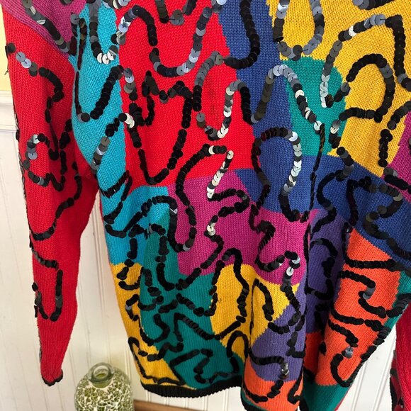 Kitty Hawk By Vivian Wang Colorful Sequin Sweater L - Picture 2 of 6